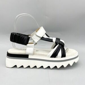 Softwaves Womens 37 6.5 Teila Sandals Shoes Black White Leather Platform Strappy
